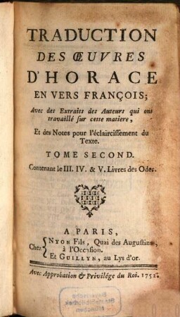 Traduction des oeuvres D'Horace. Tom. 2 (1752)