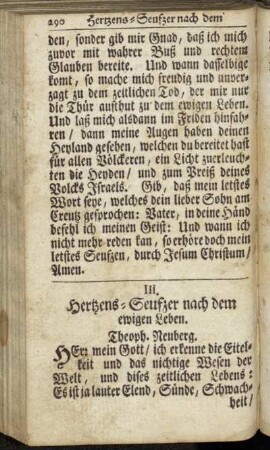 III. Hertzens-Seufzer nach dem ewigen Leben.