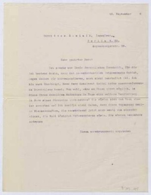 Schreiben an Hans Dominik (Brief)