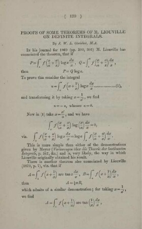 Proofs of some theorems of M. Liouville on definite integrals.
