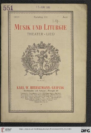 Nr. 551: Katalog: Musik und Liturgie : Theater, Lied