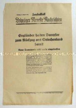 Sonderblatt der "Leipziger Neuesten Nachrichten" zur Verlegung britischer Truppen aus Griechenland