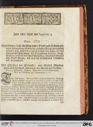 Zum 1sten Theil des Supplem. 3 (Num. CVI - Num. CXI)