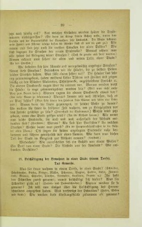 18. Beschäftigung der Bewohner in einer Stadt (einem Dorfe). Das Gewerbe