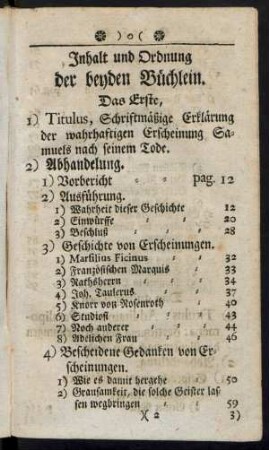 Inhalt und Ordnung der beyden Büchlein.