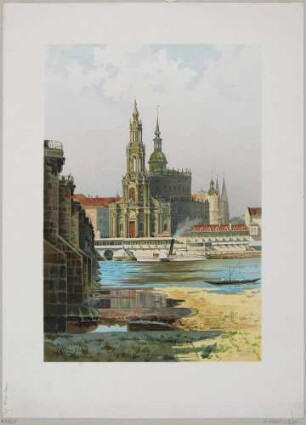 Die Katholische Hofkirche in Dresden, Blick von der Augustusbrücke der rechten Elbseite nach Süden