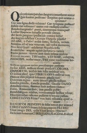 [Maximo Principvm Heroi, Celsissimo Christiano, Serenissimo Daniae Et Norvegiae &c. Heredi, ...]