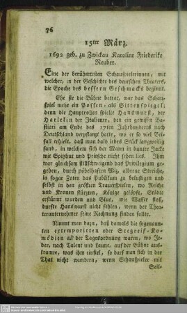 15ter März. 1692 geb. zu Zwickau Karoline Friederike Neuber