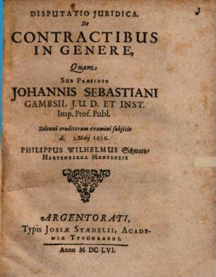 Disputatio Juridica, De Contractibus In Genere