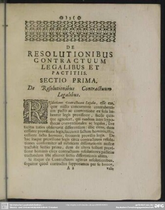 Sectio Prima. De Resolutionibus Contractuum Legalibus