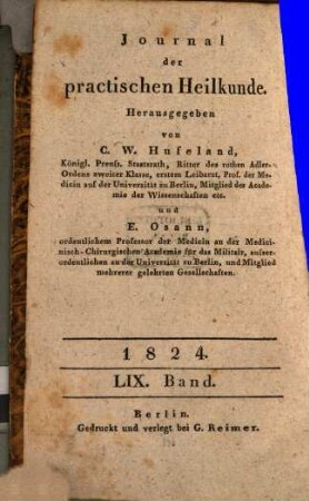 Journal der practischen Heilkunde. 59 = Bd. 52. 1824