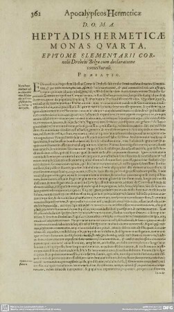 HEPTADIS HERMETICAE MONAS QVARTA,