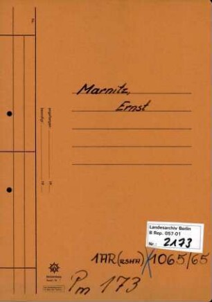 Personenheft Ernst Marnitz (*07.07.1900), Kriminaloberamtmann