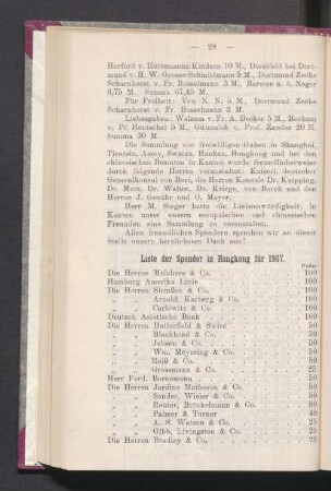 Liste der Spender in Hongkong für 1907