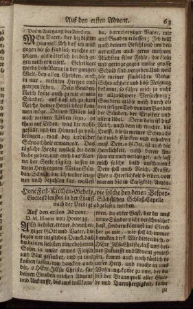 Hohe Fest-Kirchen-Gebete, wie solche bey denen Vesper-Gottesdiensten in der Churfl. Sächsischen Schloß-Capelle nach der Predigt abgelesen werden.