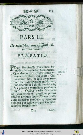 Pars III. De Effectibus augustissimi Altaris Sacramenti.