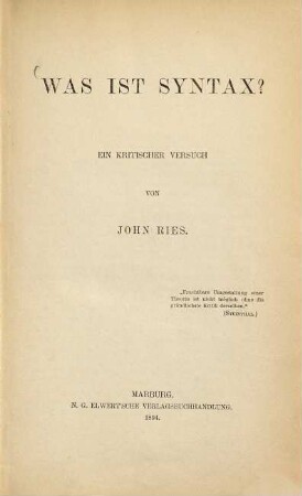Was ist Syntax? : ein kritischer Versuch
