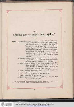 IV. Chronik der 50 ersten Betriebsjahre