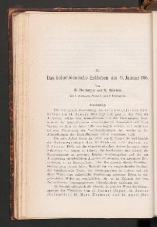 IV. Das kolumbianische Erdbeben am 31. Januar 1906