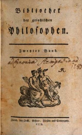 Bibliothek der griechischen Philosophen, Zweyter Band