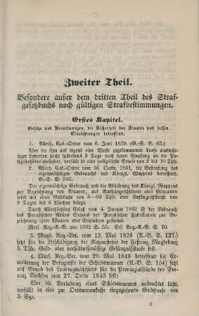 Zweiter Theil. Besondere außer dem dritten Theil des Strafgesetzbuchs noch gültigen Strafbestimmungen.