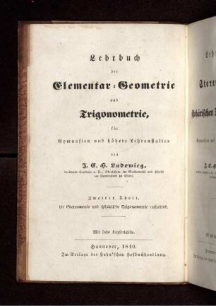 Theil 2: Lehrbuch der Elementar-Geometrie und Trigonometrie. Zweiter Theil