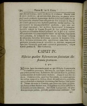 Caput IV. Historica quædam Reformatorum sententiam illustrantia prætexens. - Caput V. Sententiam Reformatorum producens.