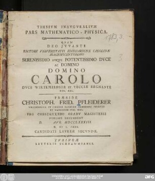 Thesivm Inavgvralivm Pars Mathematico-Physica