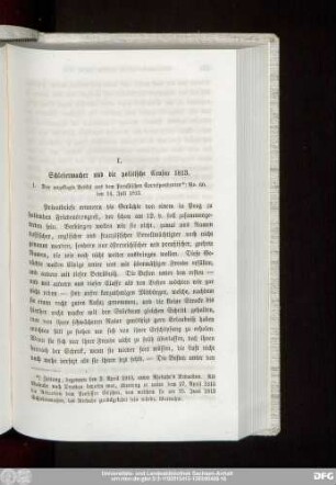 I. Schleiermacher und die politische Censur 1813.