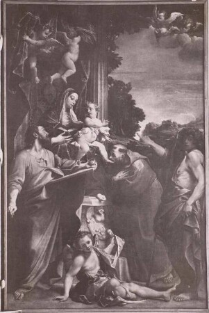 Thronende Madonna mit dem heiligen Matthäus