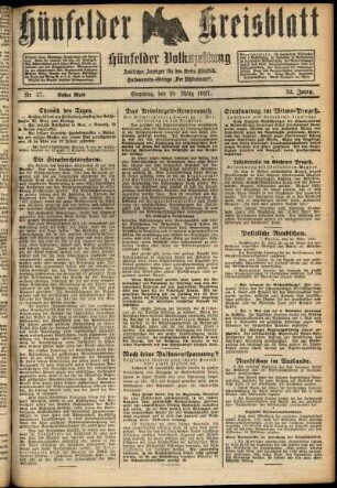 Erste Ausgabe vom Samstag, den 26. März 1927.