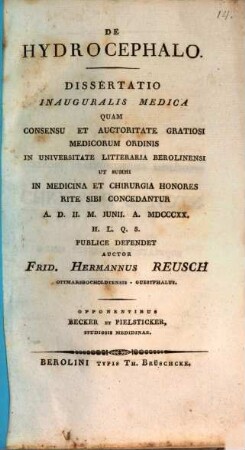De hydrocephalo : diss. inaug. med.