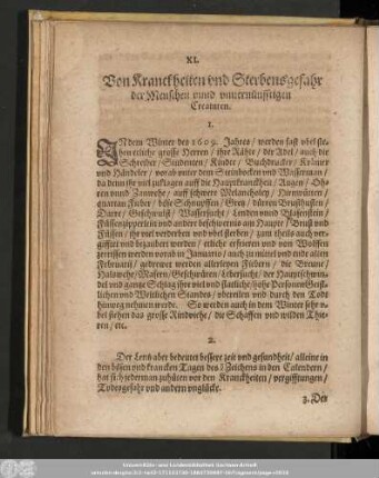 XI. Von Kranckheiten und Sterbensgefahr der Menschen unnd unvernünfftigen Creaturen.