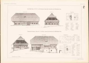 Sack-Haus, Seeboden. Runkler-Keusche, Seeboden: Grundriss EG, Hauptansicht, Ansicht von der Giebelseite Sank-Haus, Grundriss EG, Dachgeschoss, Hauptansicht, Ansicht von der Giebelseite Rumpler-Keusche (aus: Das Bauernhaus in Österreich-Ungarn, hrsg.v. Ingenieur- und Architektenverein, 1906)