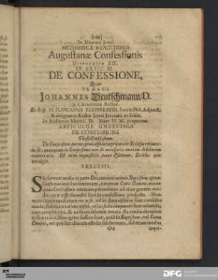 Articulus XI. De Confessione.