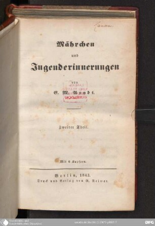 2 Theil: Mährchen und Jugenderinnerungen
