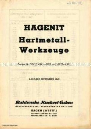 Preisliste über Hartmetall-Werkzeuge
