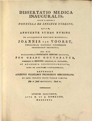 Diss. med. inaug. continens non nulla de infante uterino