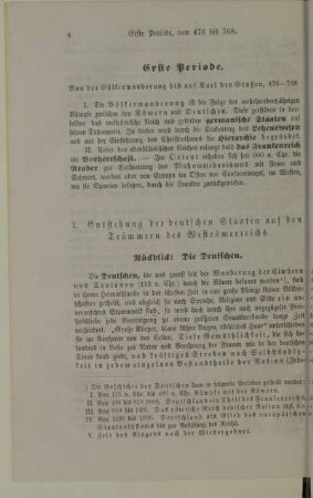Erste Periode. Von der Völkerwanderung bis auf Karl den Großen, 476 bis 768