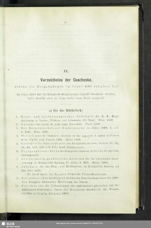 IX. Verzeichniss der Geschenke