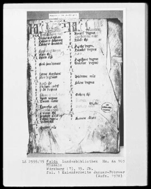 Missale — Kalenderseiten, Folio 1recto - 4 recto