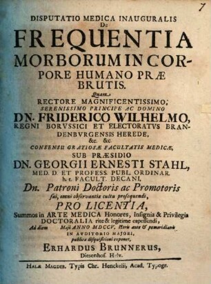 Disputatio Medica Inauguralis De Frequentia Morborum In Corpore Humano Præ Brutis