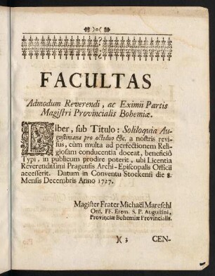 Facultas.-Pio Lectori salutem.