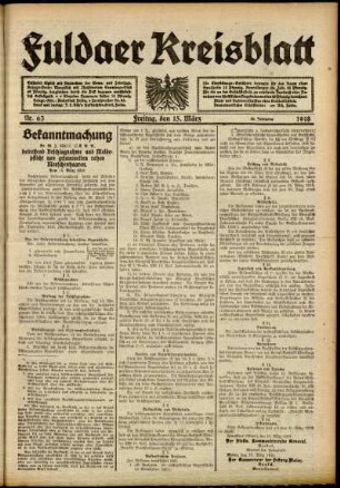 Ausgabe vom Freitag, den 15. März 1918.