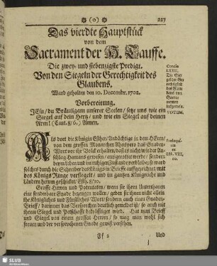 Das vierdte Hauptstück von dem Sactament der H. Tauffe