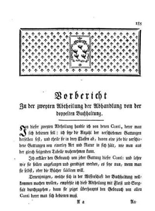 Vorbericht Zu der zweyten Abtheilung der Abhandlung von der doppelten Buchhaltung.