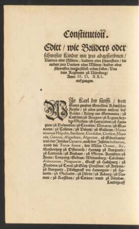 Edict/ wie Brüders oder schwester Kinder mit ires abgestorbnen/ Vatters oder Mutter/ brüdern oder schwestern/ die andere ires Vatters oder Mutter/ brüder oder schwester/ inn die stämm/ erben sollen ...