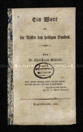 Dankschreiben an die Verbündeten Deutschlands während der Befreiungskriege