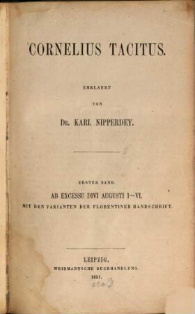 Cornelius Tacitus, 1. Ab excessu divi Augusti I - VI