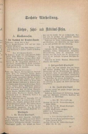Sechste Abtheilung. Kirchen-, Schul- und Medicinal-Wesen.